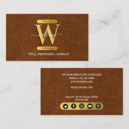 Antiek Faux Leather & Gold Monogram sociale media Visitekaartje