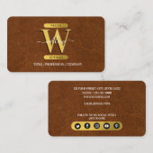 Antiek Faux Leather & Gold Monogram sociale media Visitekaartje (Voorkant / Achterkant)