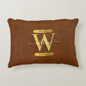 Antiek Faux-leder en goudmonogram Accent Kussen (Voorkant)