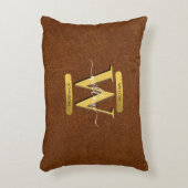 Antiek Faux-leder en goudmonogram Accent Kussen (Voorkant(Verticaal))