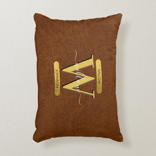 Antiek Faux-leder en goudmonogram Accent Kussen (Voorkant(Verticaal))