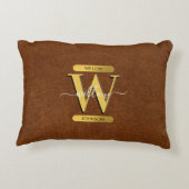 Antiek Faux-leder en goudmonogram Accent Kussen (Achterkant)