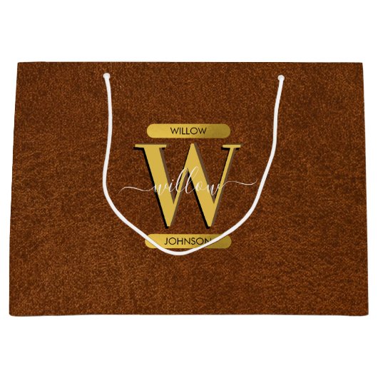 Antiek Faux-leder en goudmonogram Groot Cadeauzakje (Voorkant)