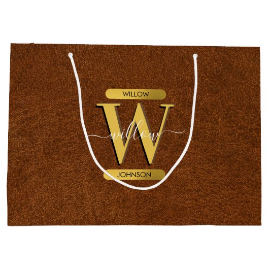 Antiek Faux-leder en goudmonogram Groot Cadeauzakje (Achterkant)