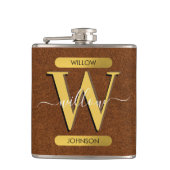 Antiek Faux-leder en goudmonogram Heupfles (Voorkant)