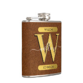 Antiek Faux-leder en goudmonogram Heupfles (Rechts)