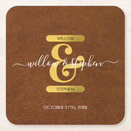 Antiek Faux-leder en goudmonogram Kartonnen Onderzetters