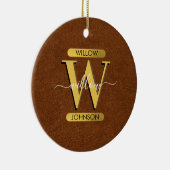 Antiek Faux-leder en goudmonogram Keramisch Ornament (Rechts)