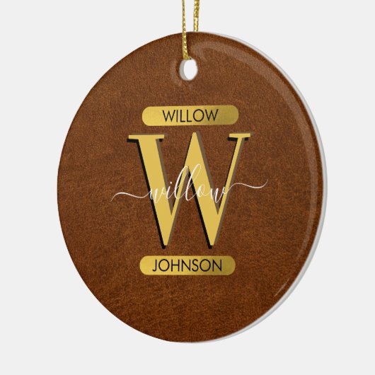 Antiek Faux-leder en goudmonogram Keramisch Ornament (Links)