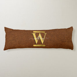 Antiek Faux-leder en goudmonogram Lichaamskussen