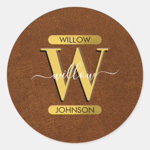 Antiek Faux-leder en goudmonogram Ronde Sticker