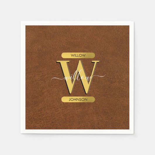 Antiek Faux-leder en goudmonogram Servet (Voorkant)