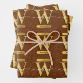 Antiek Faux-leder en goudmonogram van zaterdag Inpakpapier Vel (In situ)