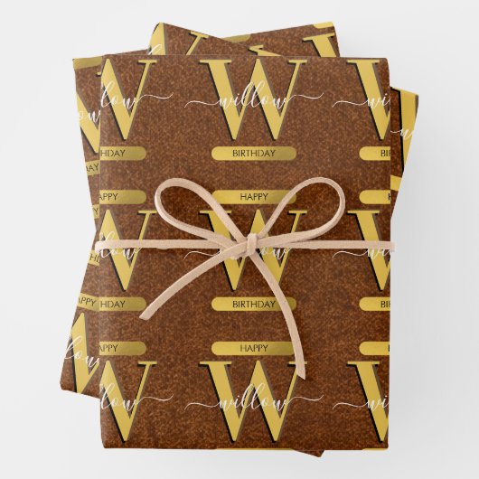 Antiek Faux-leder en goudmonogram van zaterdag Inpakpapier Vel (In situ)