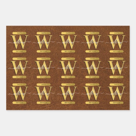 Antiek Faux-leder en goudmonogram van zaterdag Inpakpapier Vel (Voorkant)