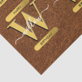 Antiek Faux-leder en goudmonogram van zaterdag Tissuepapier (Detail)