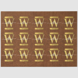 Antiek Faux-leder en goudmonogram van zaterdag Tissuepapier