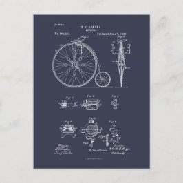 Antiek Fiets 1887 Penny Farthing Patent Tekening Briefkaart