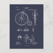 Antiek Fiets 1887 Penny Farthing Patent Tekening Briefkaart (Voorkant)