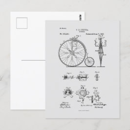 Antiek Fiets 1887 Penny Farthing Patent Tekening Briefkaart