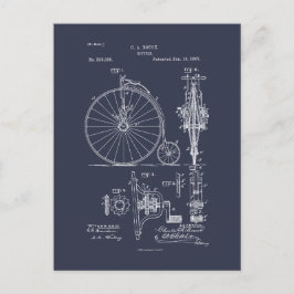 Antiek Fiets 1887 Penny Farthing Patent Tekening Briefkaart