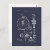 Antiek Fiets 1887 Penny Farthing Patent Tekening Briefkaart (Voorkant / Achterkant)