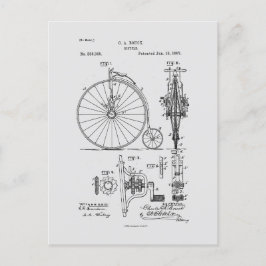 Antiek Fiets 1887 Penny Farthing Patent Tekening Briefkaart