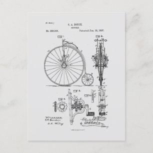 Antiek Fiets 1887 Penny Farthing Patent Tekening Briefkaart