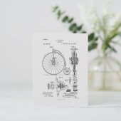Antiek Fiets 1887 Penny Farthing Patent Tekening Briefkaart (Staand voorkant)