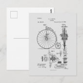 Antiek Fiets 1887 Penny Farthing Patent Tekening Briefkaart (Voorkant / Achterkant)