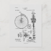 Antiek Fiets 1887 Penny Farthing Patent Tekening Briefkaart (Voorkant)