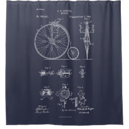 Antiek Fiets 1887 Penny Farthing Patent Tekening Douchegordijn