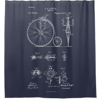 Antiek Fiets 1887 Penny Farthing Patent Tekening Douchegordijn