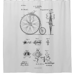 Antiek Fiets 1887 Penny Farthing Patent Tekening Douchegordijn