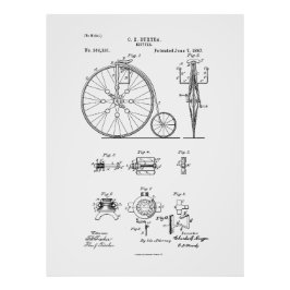 Antiek Fiets 1887 Penny Farthing Patent Tekening Foto Afdruk