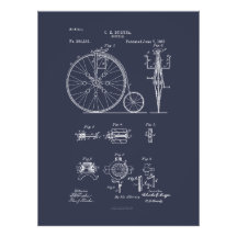 Antiek Fiets 1887 Penny Farthing Patent Tekening