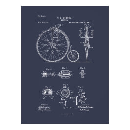 Antiek Fiets 1887 Penny Farthing Patent Tekening Foto Afdruk