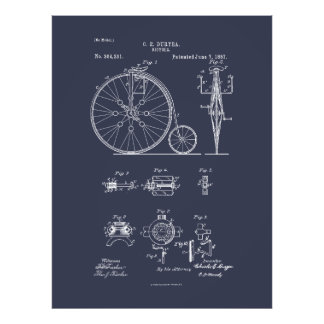 Antiek Fiets 1887 Penny Farthing Patent Tekening Foto Afdruk