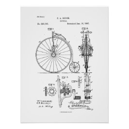 Antiek Fiets 1887 Penny Farthing Patent Tekening Foto Afdruk