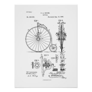 Antiek Fiets 1887 Penny Farthing Patent Tekening Foto Afdruk