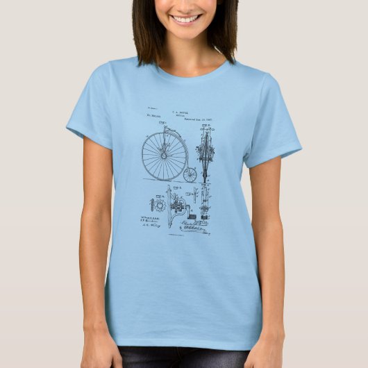 Antiek Fiets 1887 Penny Farthing Patent Tekening T-shirt (Voorkant)