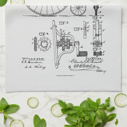 Antiek Fiets 1887 Penny Farthing Patent Tekening Theedoek (Gevouwen)