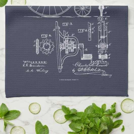 Antiek Fiets 1887 Penny Farthing Patent Tekening Theedoek (Gevouwen)