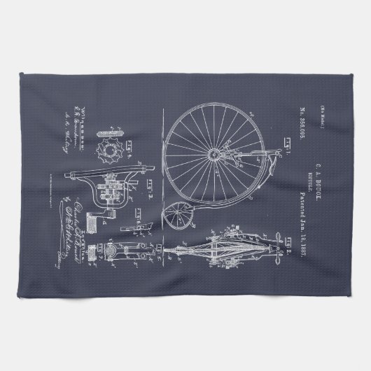 Antiek Fiets 1887 Penny Farthing Patent Tekening Theedoek (Horizontaal)