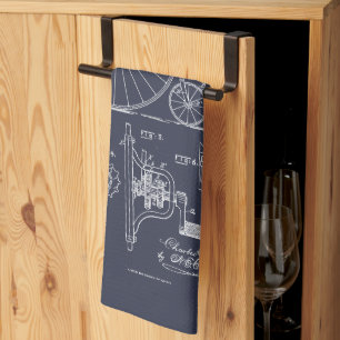 Antiek Fiets 1887 Penny Farthing Patent Tekening Theedoek