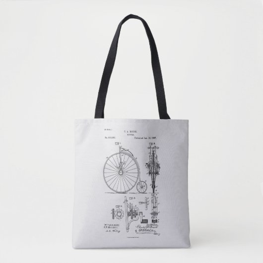 Antiek Fiets 1887 Penny Farthing Patent Tekening Tote Bag (Voorkant)
