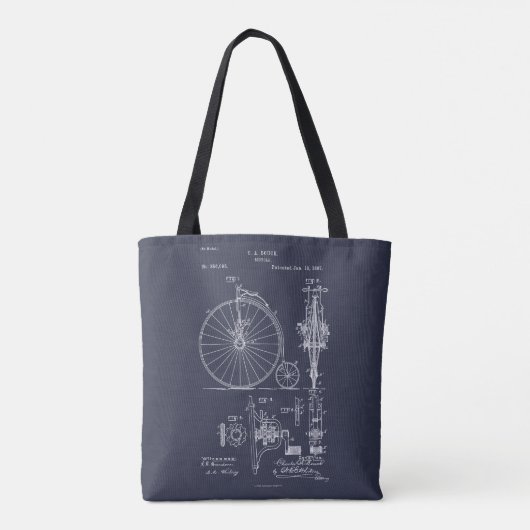 Antiek Fiets 1887 Penny Farthing Patent Tekening Tote Bag (Achterkant)