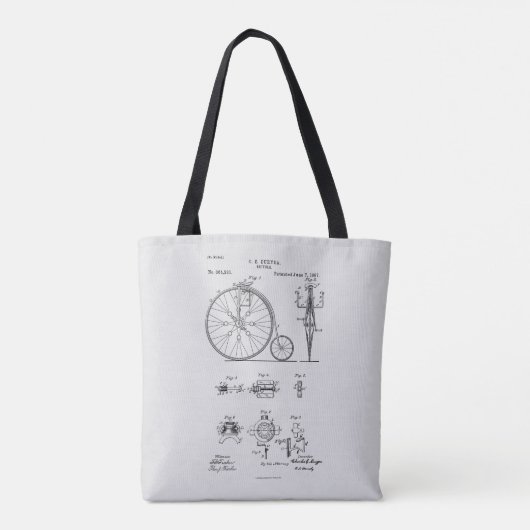 Antiek Fiets 1887 Penny Farthing Patent Tekening Tote Bag (Achterkant)