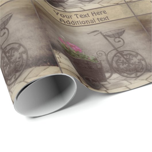 Antiek fietsbloemenmand gepersonaliseerd cadeaupapier (Rol Hoek)