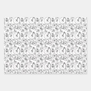 Antiek fietsen en fietsen Patroon AANGEPASTE KLEUR Inpakpapier Vel